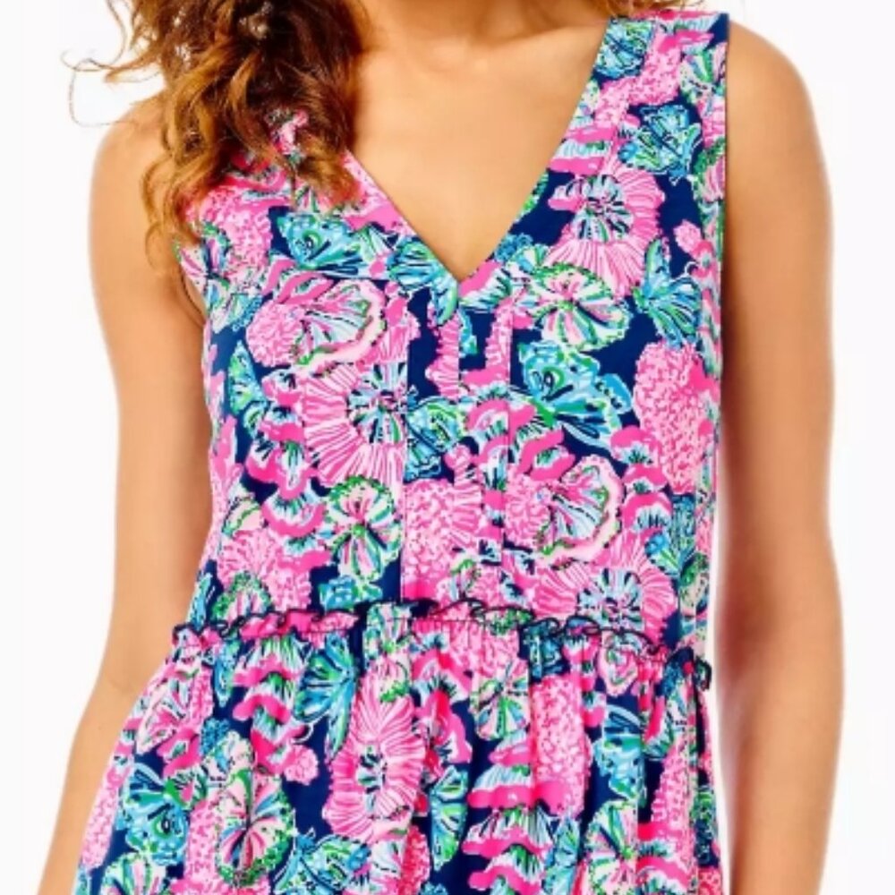 NWT Lilly Pulitzer Lorina Tiered Swing Dress Oyster Bay Navy Shroom View Size M